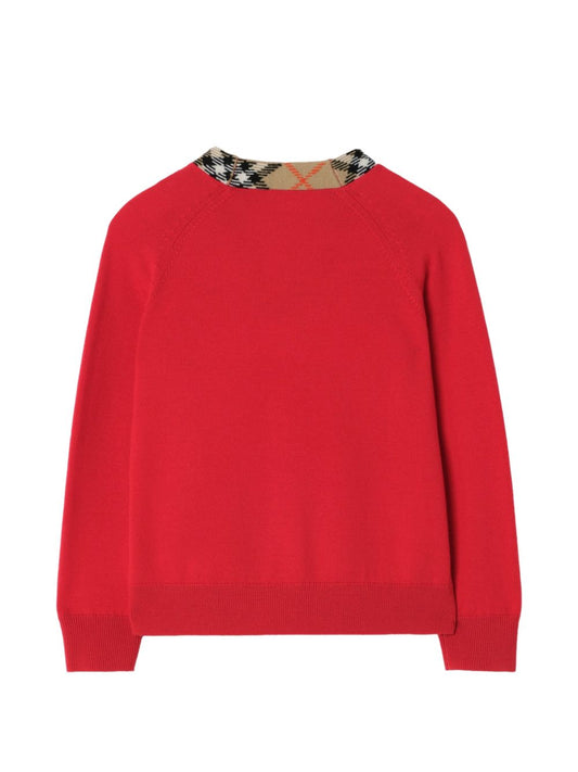 Cardigan baby rosso con dettagli check Burberry