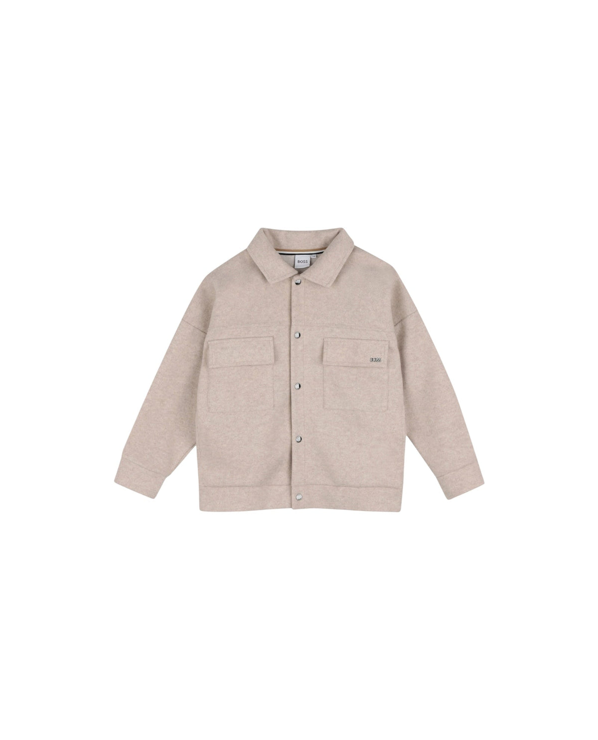 Giacca camicia in panno beige con logo in metallo Boss