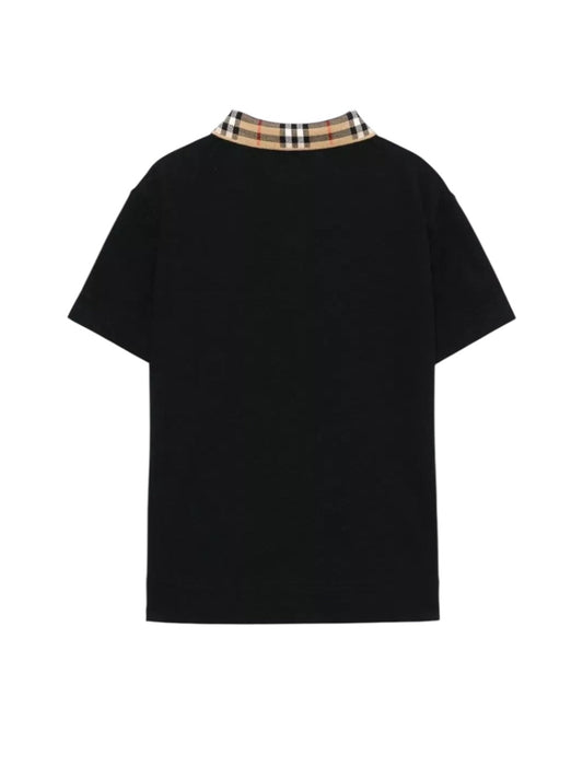 Polo nera con dettagli check Burberry