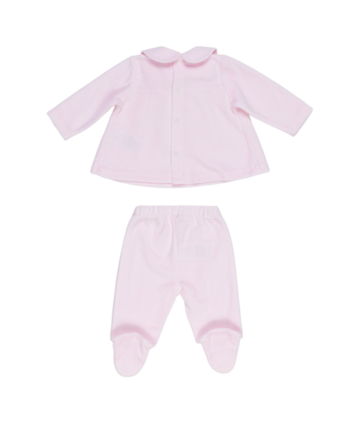 Completo 2 pezzi in ciniglia rosa con logo Le Bebé frontale