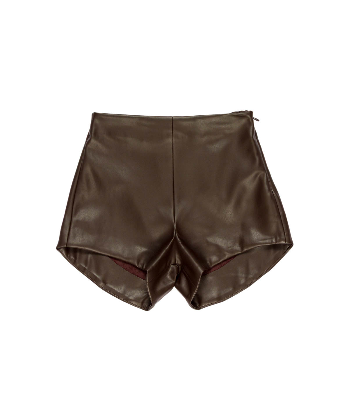 Pantaloncino in ecopelle marrone con dettagli logo Lulu