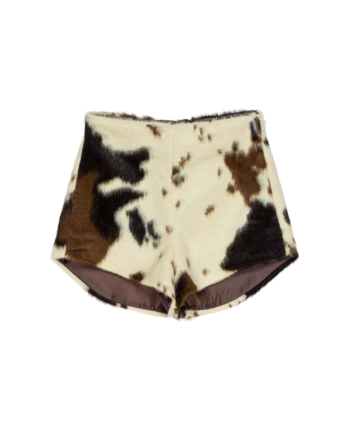 Pantaloncino con fantasia bianco e marrone e dettagli logo Lulu