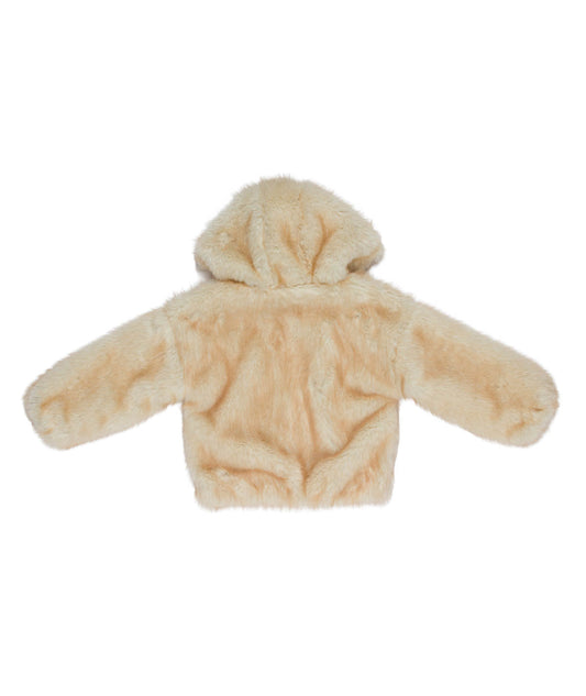 Pelliccia beige con cappuccio e dettagli logo Lulu