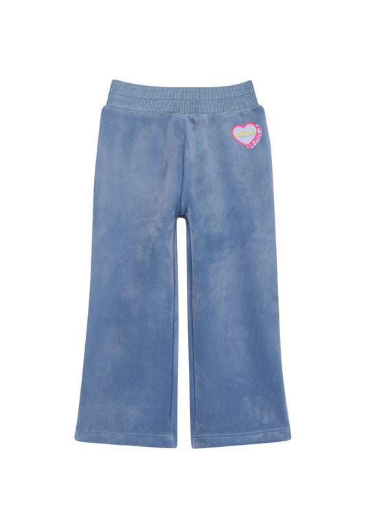 Pantalone in ciniglia azzurro con dettaglio logo Billieblush