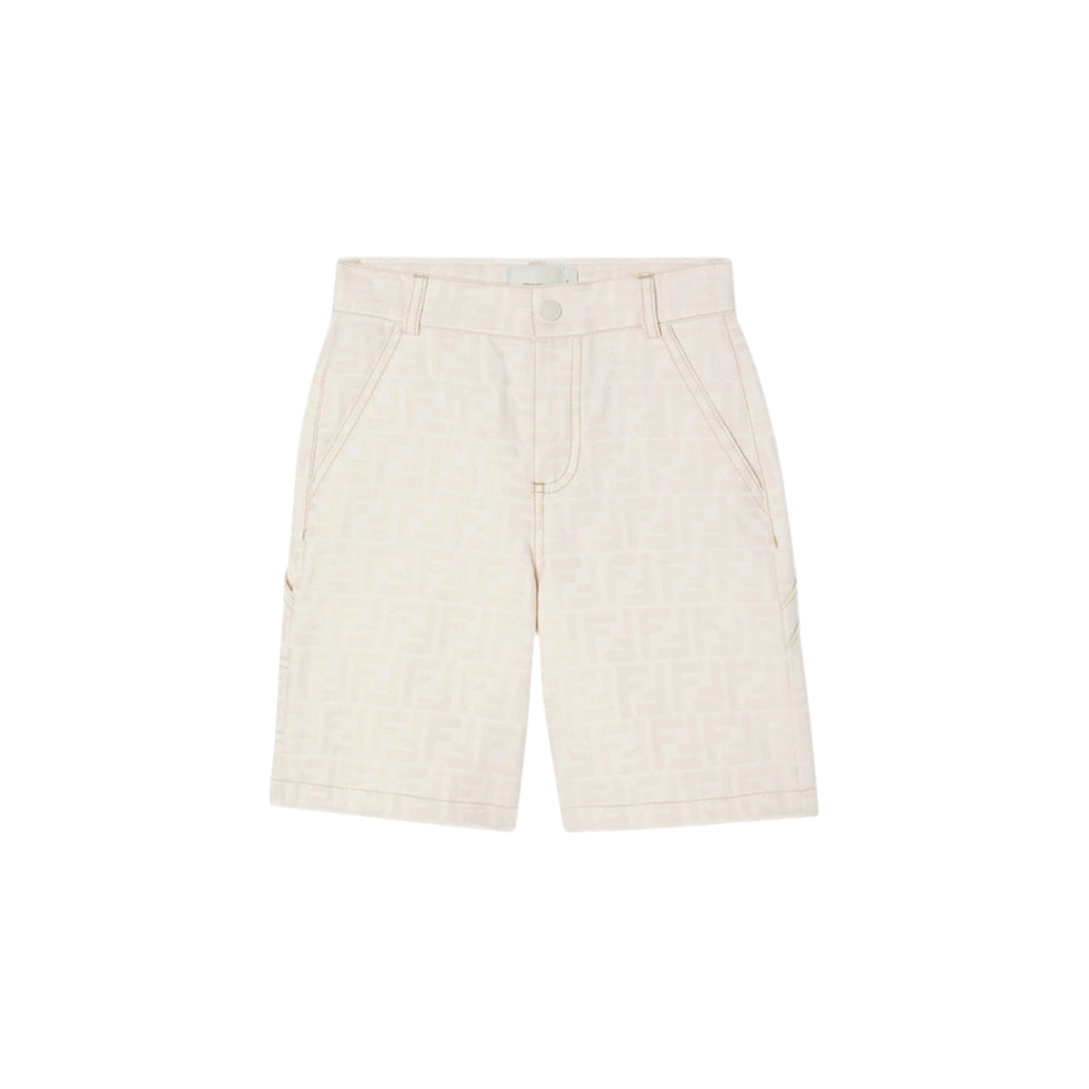 Bermuda in cotone panna con logo Fendi