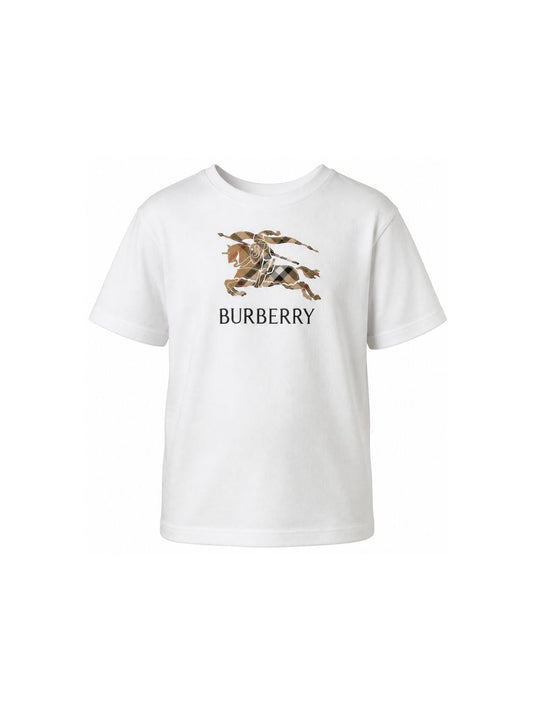 T-shirt bianca con patch logo Burberry frontale