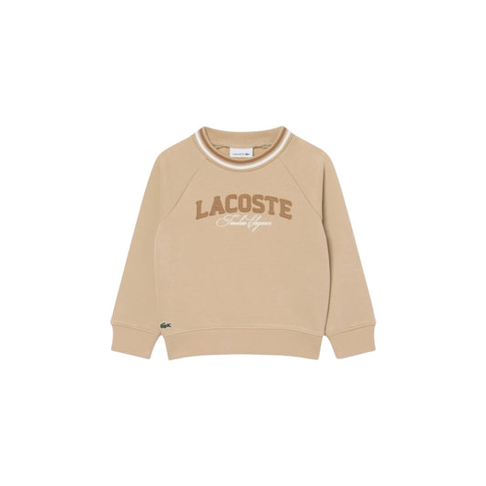 Felpa beige con logo Lacoste cucito frontale