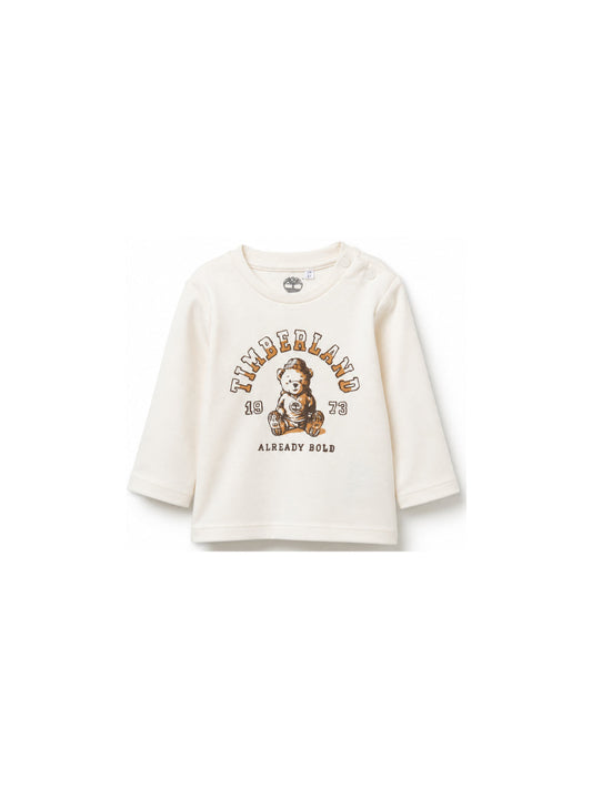 T-shirt panna manica lunga baby con stampa logo Timberland frontale