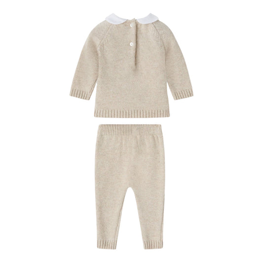 Completo beige 2 pezzi in filo misto cashmere con dettagli logo Nanan