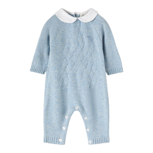 Tutina azzurra in filo misto cashmere con dettagli logo Nanan