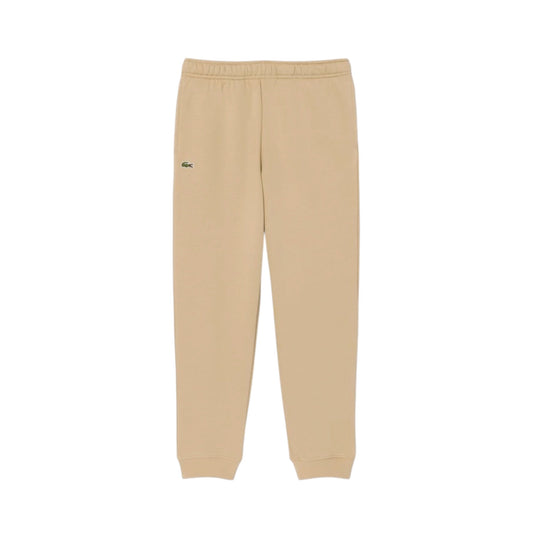 Pantalone in felpa beige con patch logo Lacoste