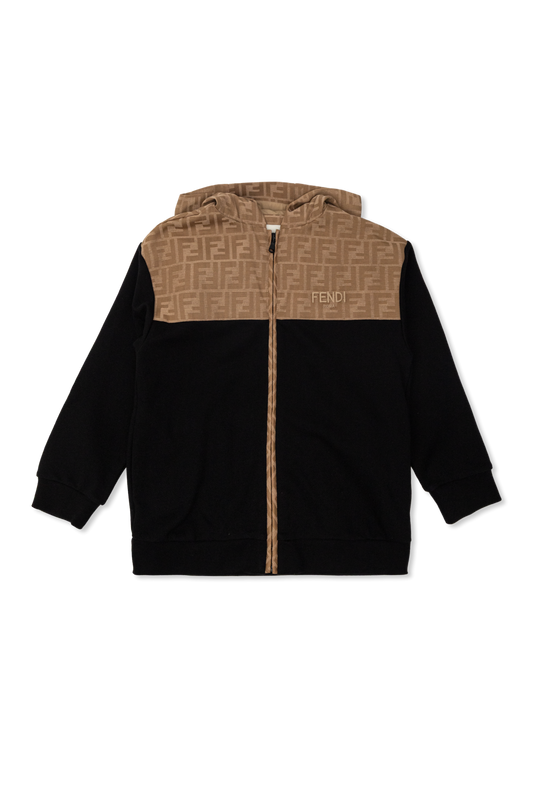 Felpa nera con cappuccio a contrasto beige con logo FF Fendi