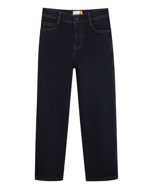 Jeans blu cinque tasche con patch logo Timberland cucito sul retro