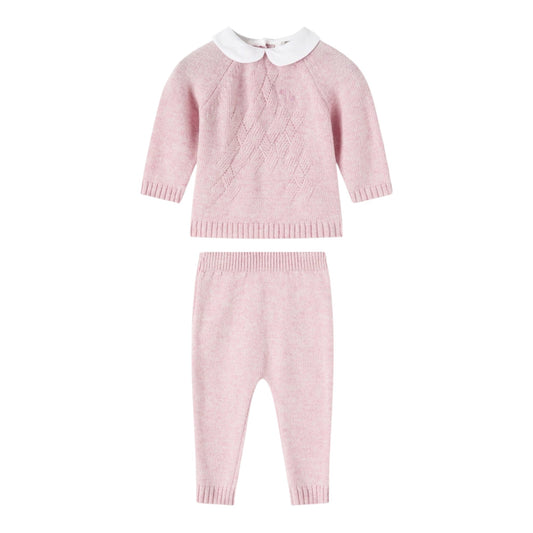 Completo rosa 2 pezzi in filo misto cashmere con dettagli logo Nanan