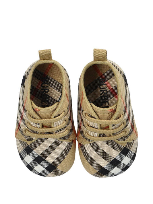 Scarpa culla beige con stampa check Burberry