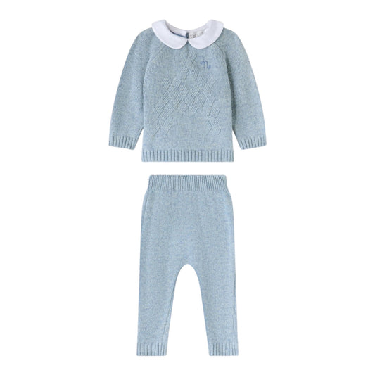 Completo azzurro 2 pezzi in filo misto cashmere con dettagli logo Nanan