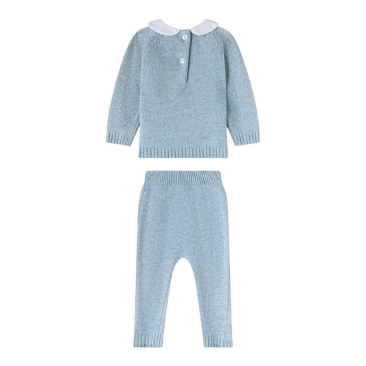 Completo azzurro 2 pezzi in filo misto cashmere con dettagli logo Nanan