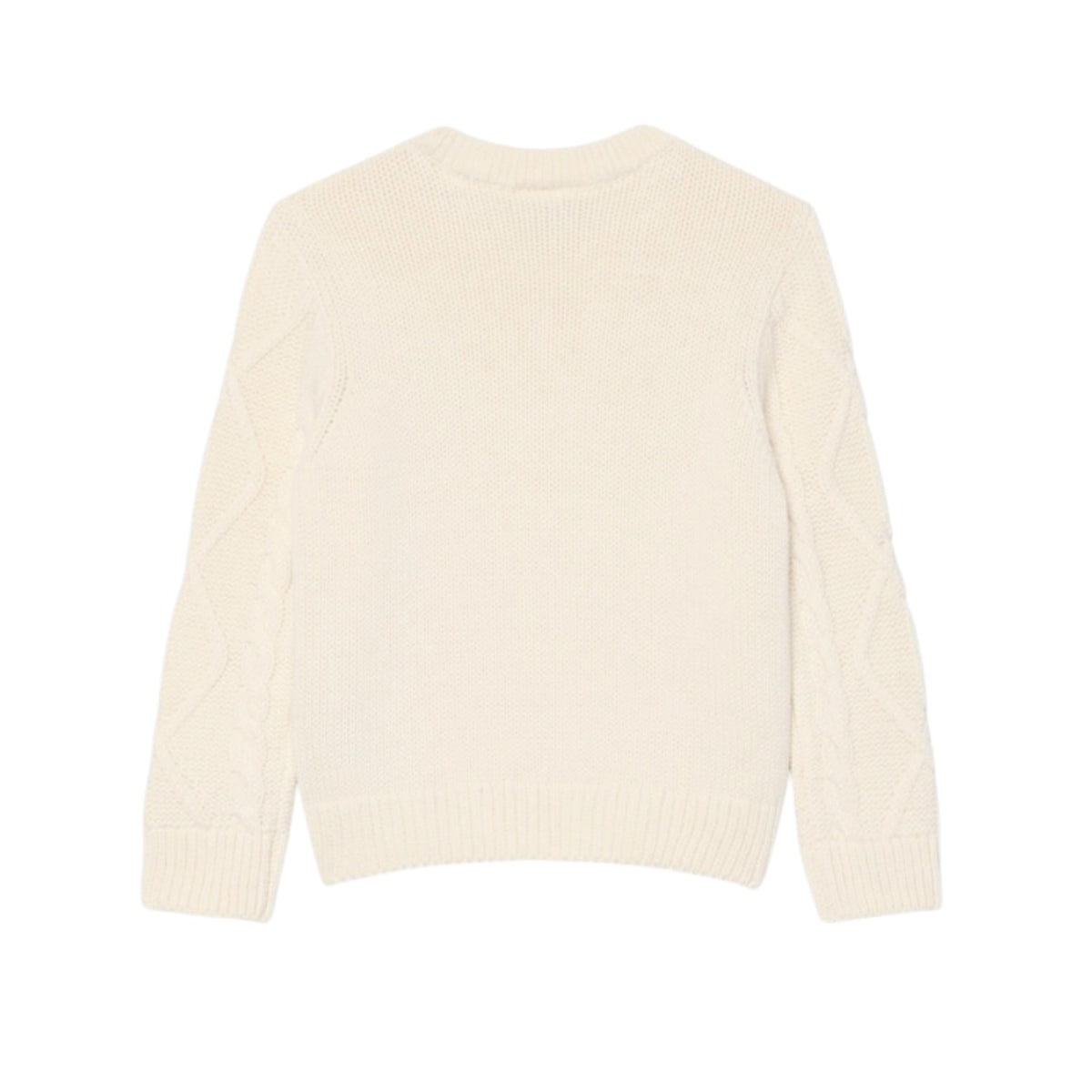 Maglione bianco ad intarsio con trecce e logo Lacoste