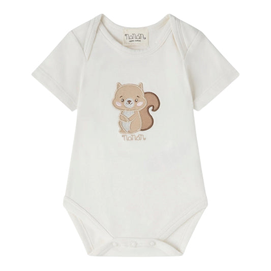 Body in cotone bianco con scoiattolo e logo Nanan