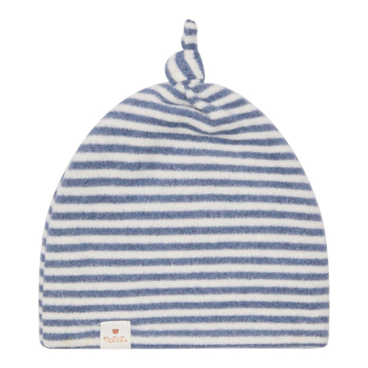 Cappello a righe azzurro con nodino e dettaglio logo Nanan