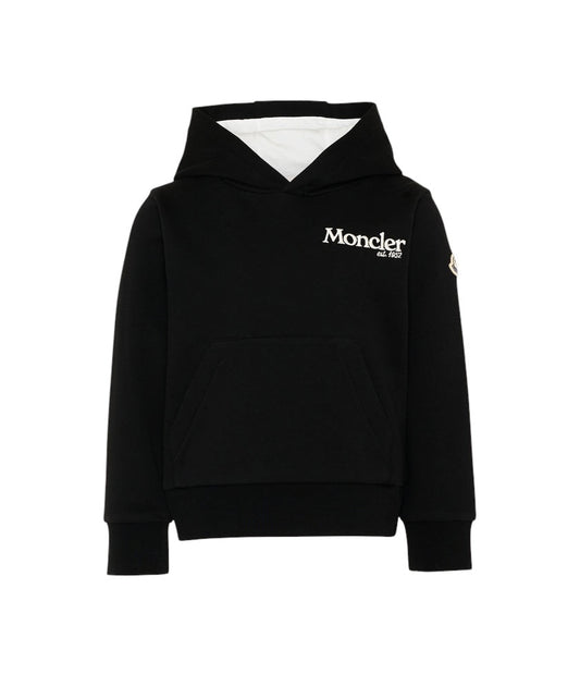 Felpa nera con logo Moncler cucito a contrasto frontale