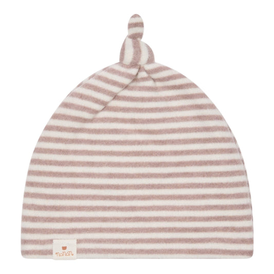 Cappello a righe beige con nodino e dettaglio logo Nanan