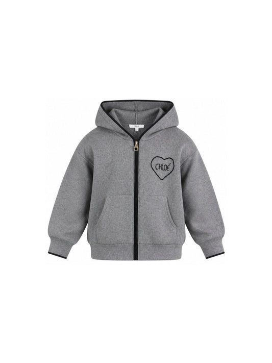 Maglione grigio con zip e cappuccio con logo Chloé cucito a contrasto