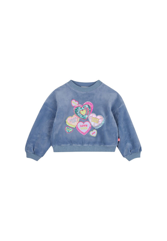 Felpa in ciniglia azzurra con dettagli e paillettes Billieblush