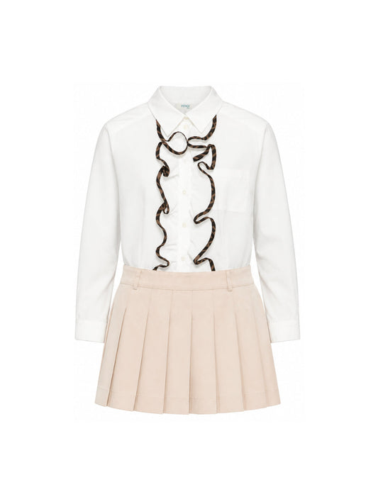 Abito in cotone bianco con ruches e dettaglio logo Fendi
