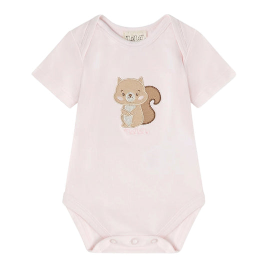 Body in cotone rosa con scoiattolo e logo Nanan