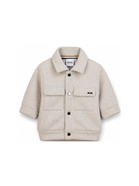 Giacca camicia baby in panno beige con logo in metallo Boss