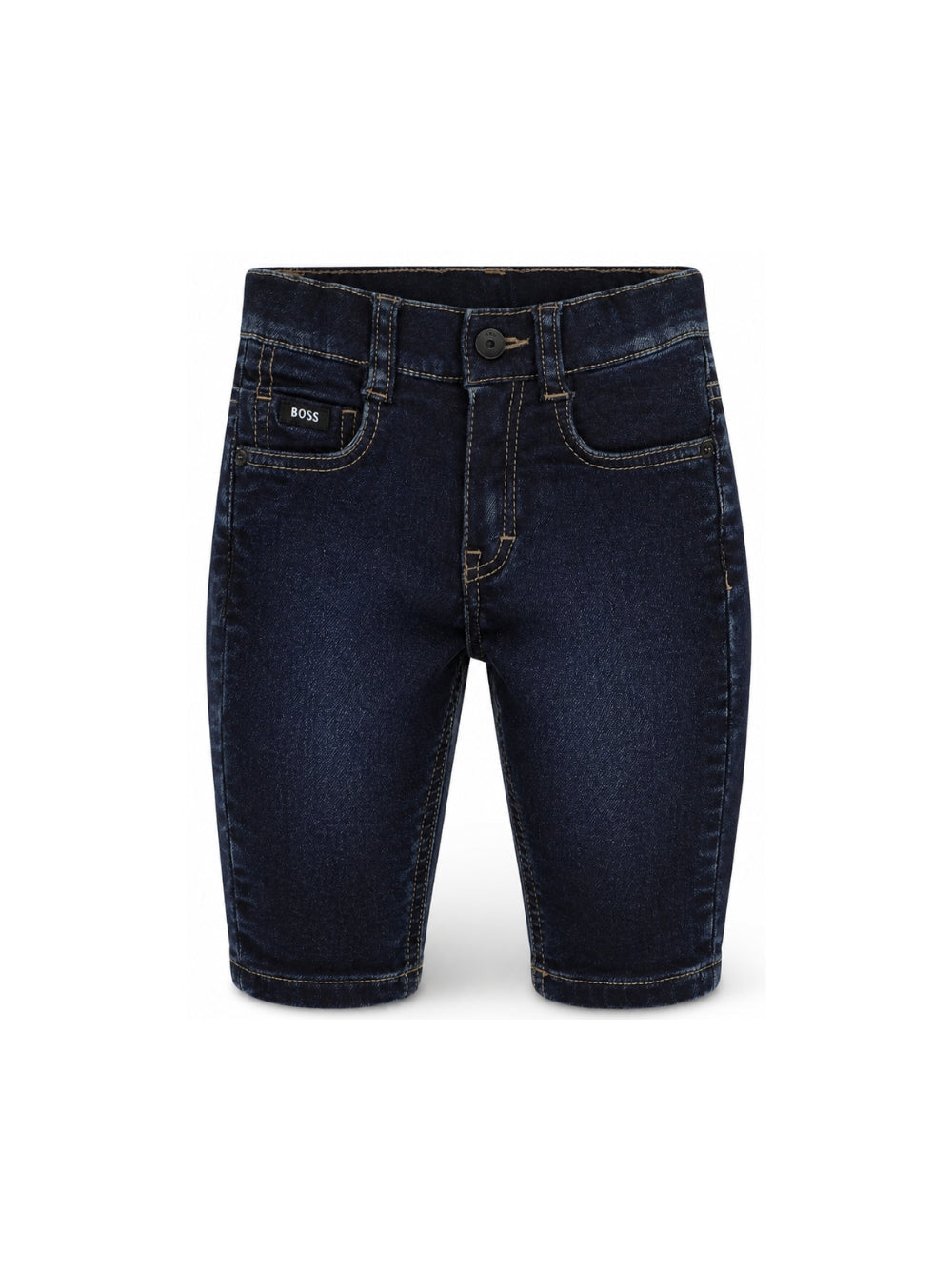 Jeans blu cinque tasche con patch logo Boss
