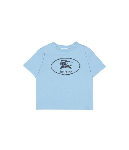 T-shirt baby azzurra con stampa logo Burberry frontale