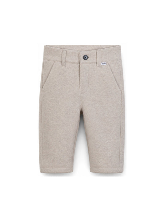 Pantalone baby in panno beige con dettagli logo Boss