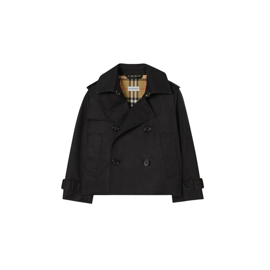 Trench nero cropped con dettagli logo Burberry