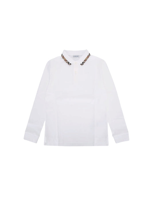 Polo bianca manica lunga con dettagli logo Burberry