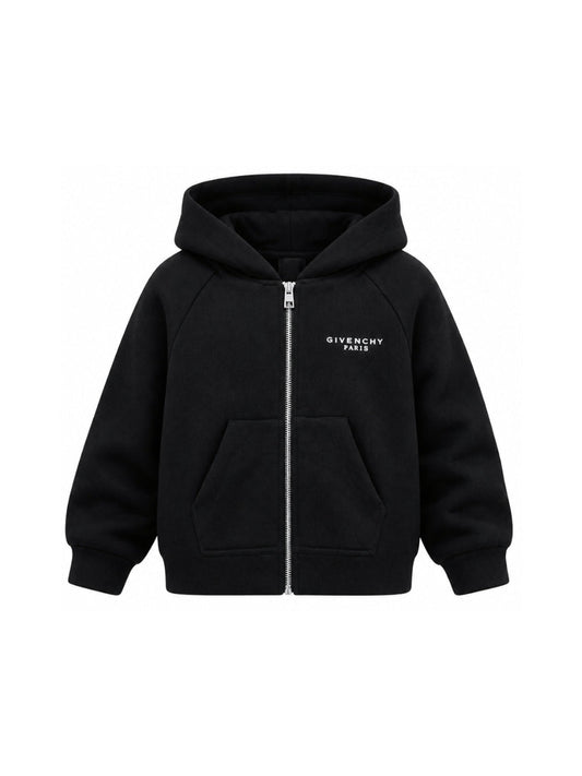 Felpa nera con zip e cappuccio con stampa logo Givenchy a contrasto