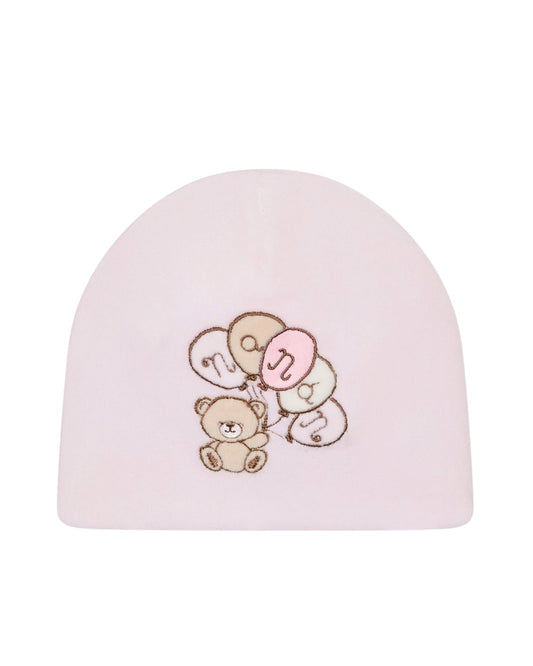 Cappello in ciniglia rosa con stampa orsetto e palloncini Nanan