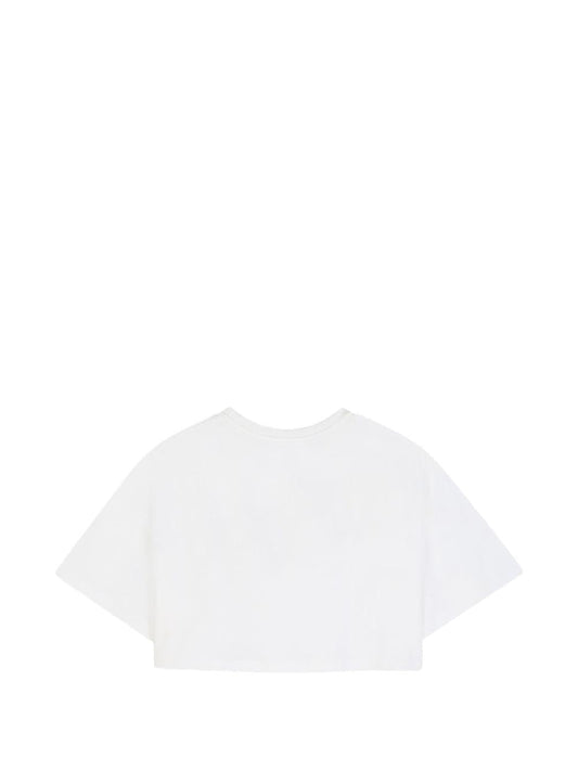 T-shirt bianca cropped con stampa logo Chloé a contrasto