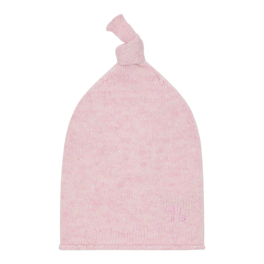 Cappello rosa in filo misto cashmere con nodino e dettaglio logo Nanan