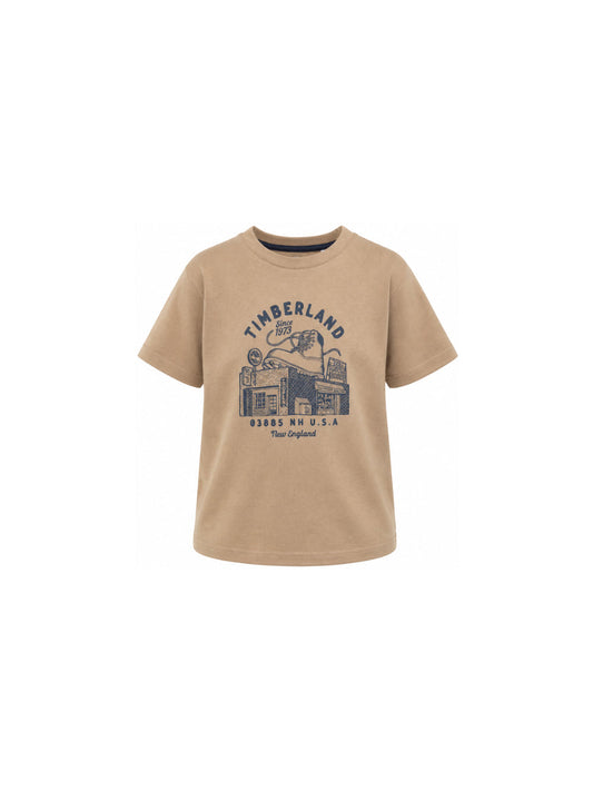T-shirt verde con stampa logo Timberland a contrasto blu