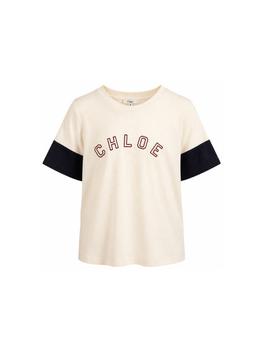 T-shirt panna con logo Chloé cucito a contrasto