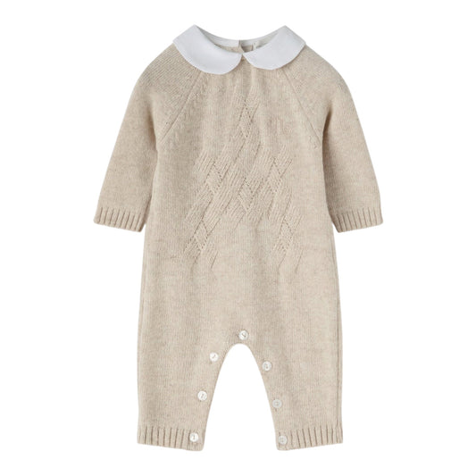 Tutina beige in filo misto cashmere con dettagli logo Nanan