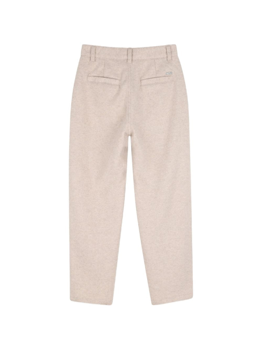 Pantalone in panno beige con dettagli logo Boss