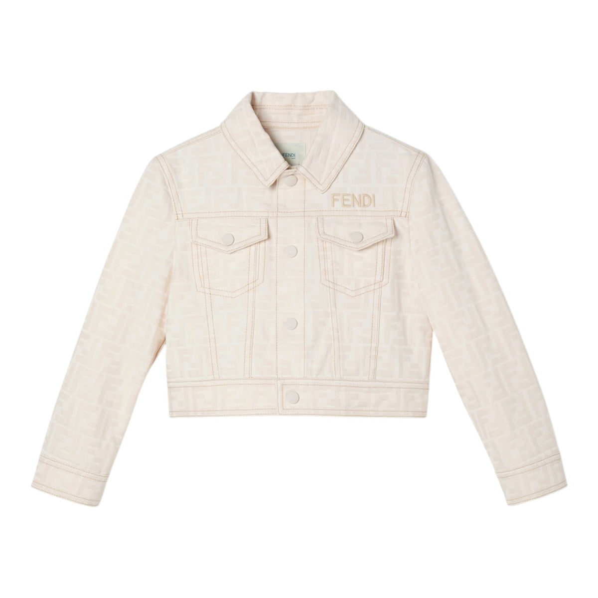 Giacca camicia cropped in cotone panna con logo Fendi