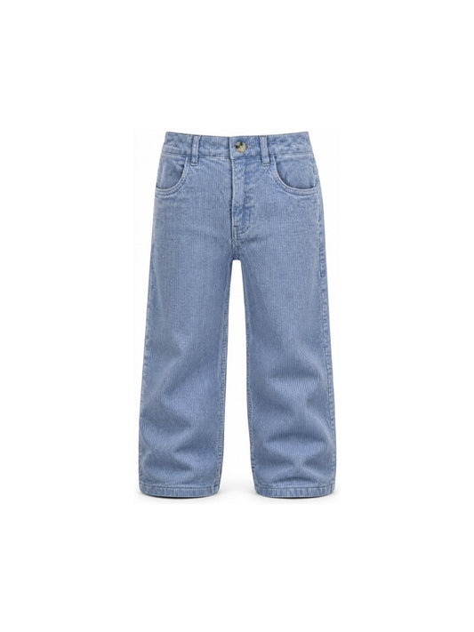 Pantalone a costine in velluto azzurro con dettagli logo Billieblush