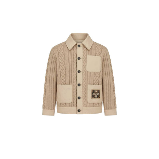 Cardigan giubbino beige con dettagli logo Fendi