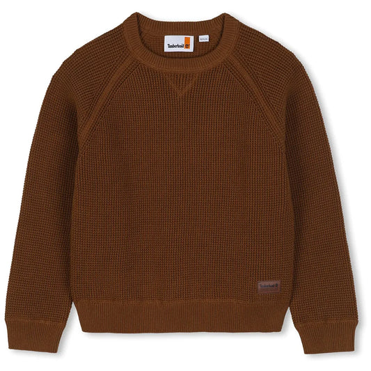 Maglione in cotone marrone con patch logo Timberland