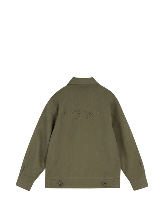 Giacca camicia verde con logo cucito Givenchy