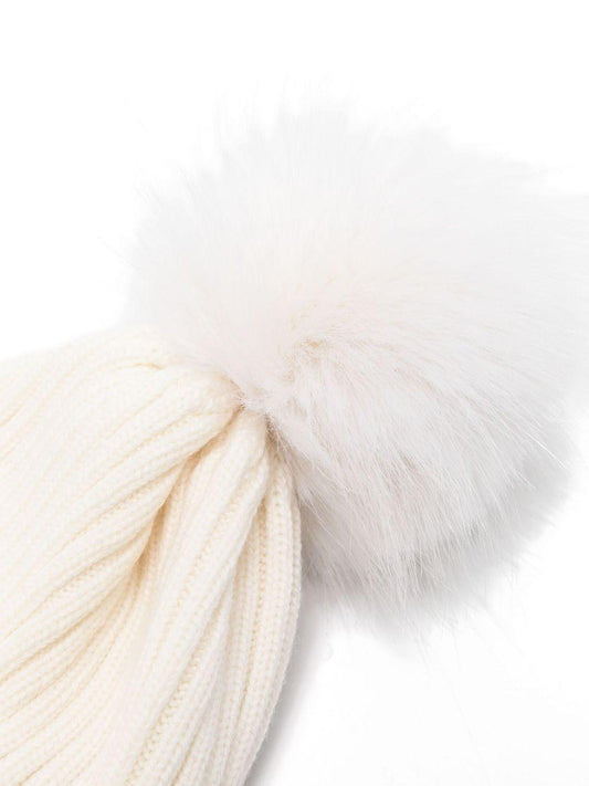 Cappello bianco con pompom e patch logo Moncler